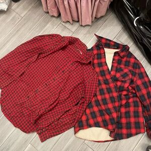 Set of 3 Red and Black Plaid Button-Up Shirts lumber jack